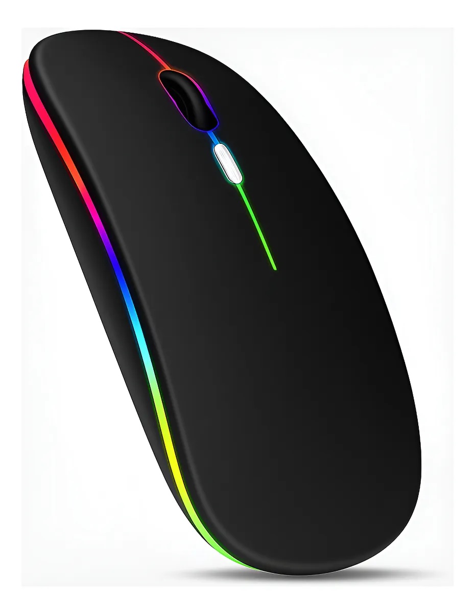 Mouse Sem Fio 2.4ghz Com Bateria Recarregável Led Rgb Preto Preto